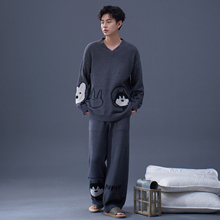 马克公主日系男生半边绒睡衣男款秋冬季可爱青少年加厚毛绒家居服