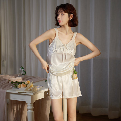 吊带睡衣女夏冰丝性感蕾丝套装