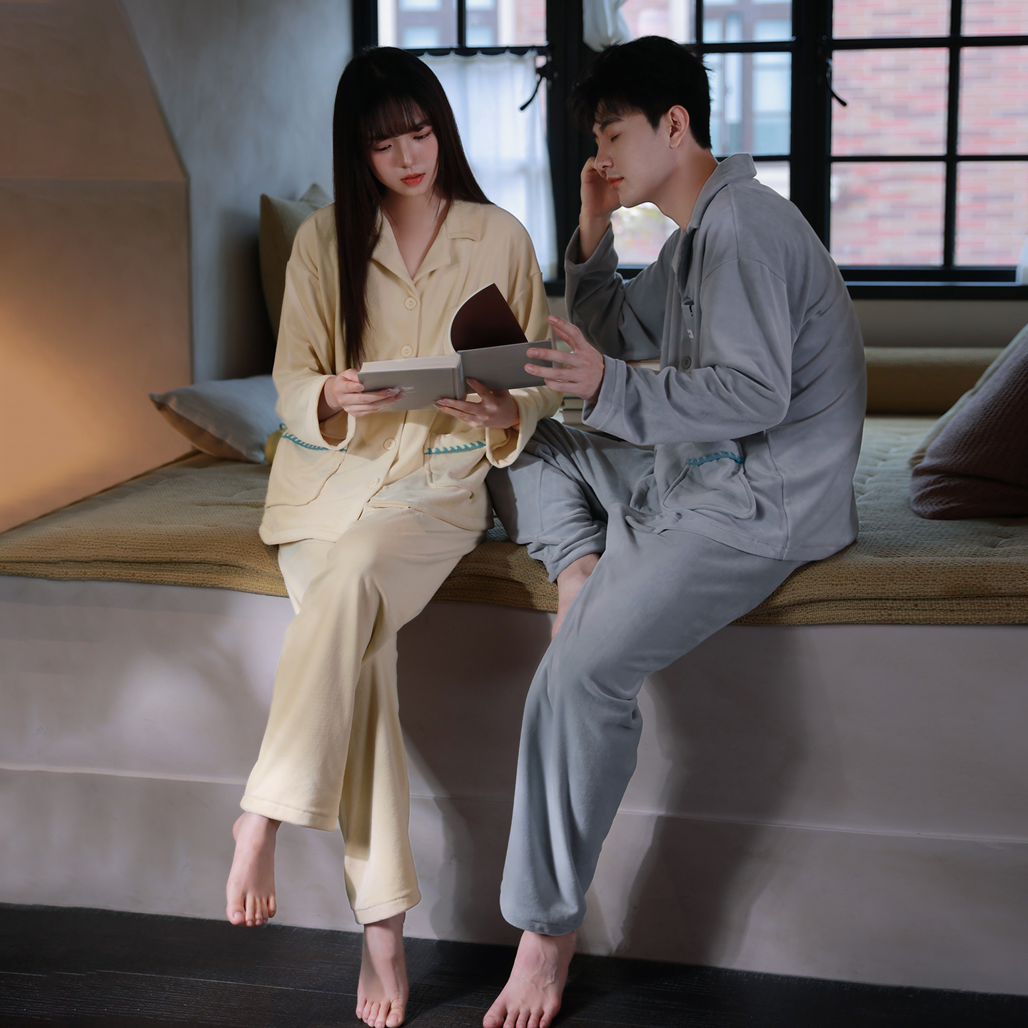 可爱卡通情侣睡衣秋冬保暖海岛绒