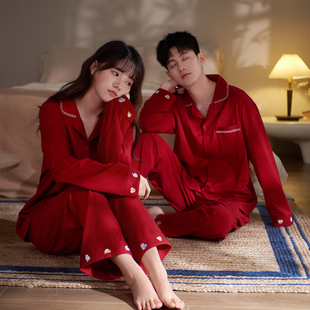 马克公主新婚可爱情侣睡衣女春秋新款纯棉卡通红色本命年家居服男