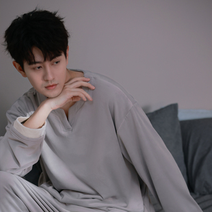 马克公主海岛绒男士睡衣男秋冬新款假两件套装大学生可外穿家居服