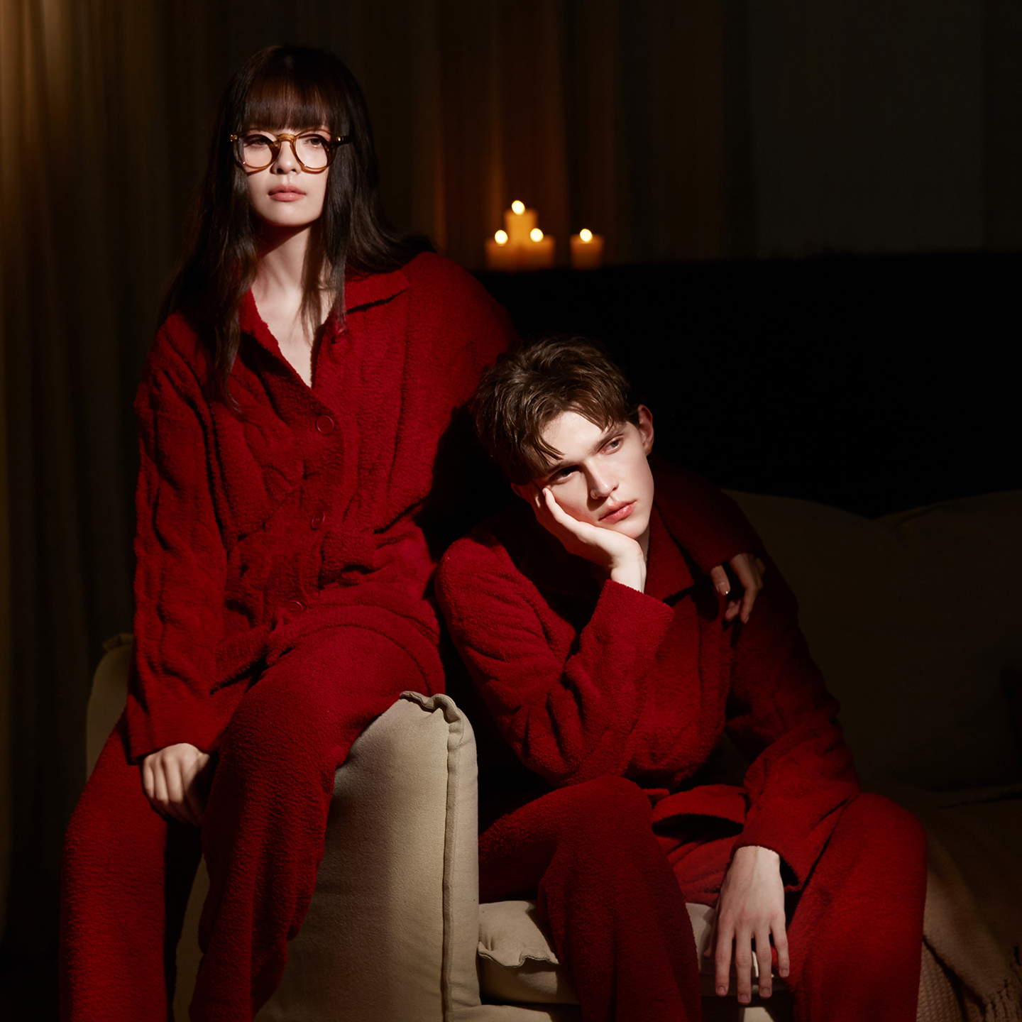 情侣秋冬季睡衣半边绒新婚本命年