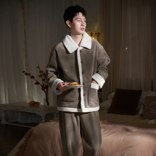 马克公主冬季珊瑚绒男士睡衣男款秋冬加厚加绒高级感可外穿家居服