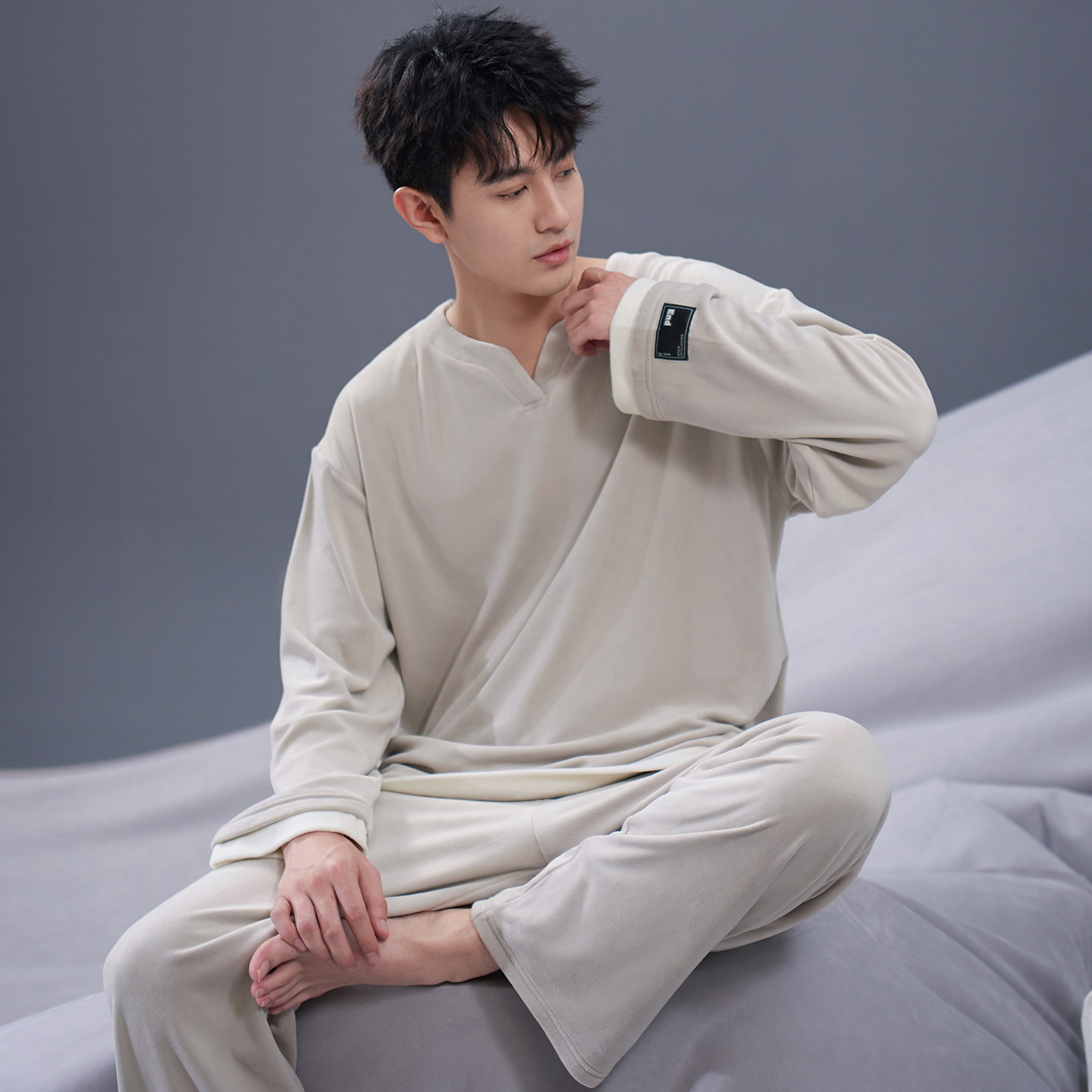 马克公主男士海岛绒睡衣男款秋冬假两件薄绒恒温休闲可外穿家居服