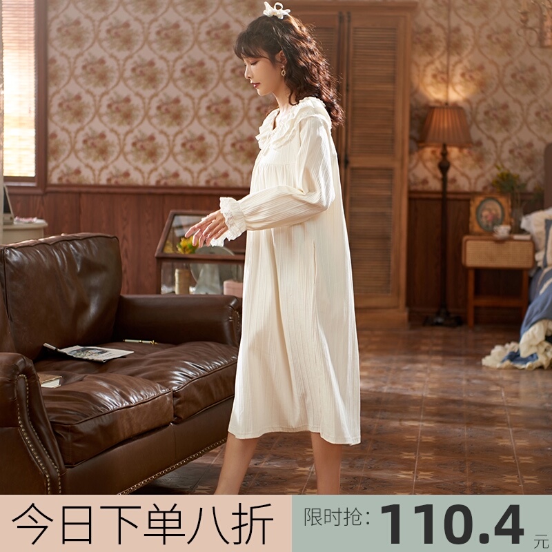 马克公主睡裙女春秋纯棉长袖薄款很仙的公主风宫廷风宽松睡衣裙子