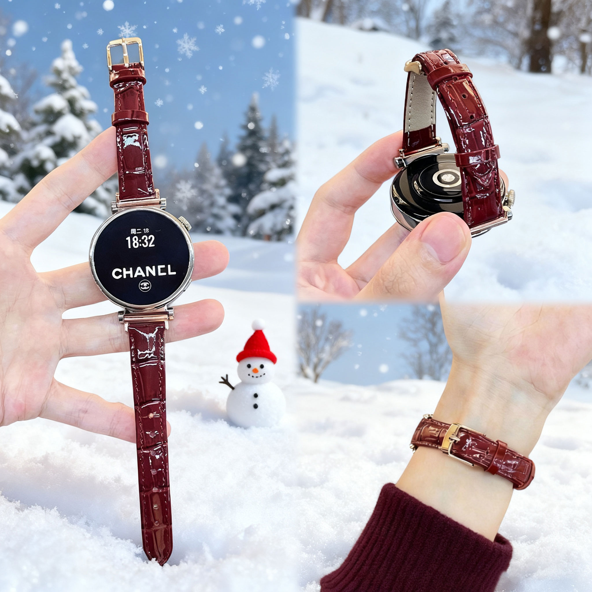 适用华为gt6表带新款GT6pro波尔多红竹节皮纹GT5高级小牛皮41mm金扣watch5/4YS荣耀手表5pro腕带GT2秋冬女生