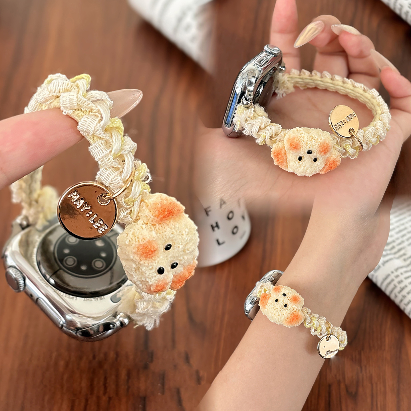 适用于小米9pro手环表带新款红米watch6可爱小狗8Pro腕带弹力发圈秋冬女款运动智能红米手表5/4创意高级感ins