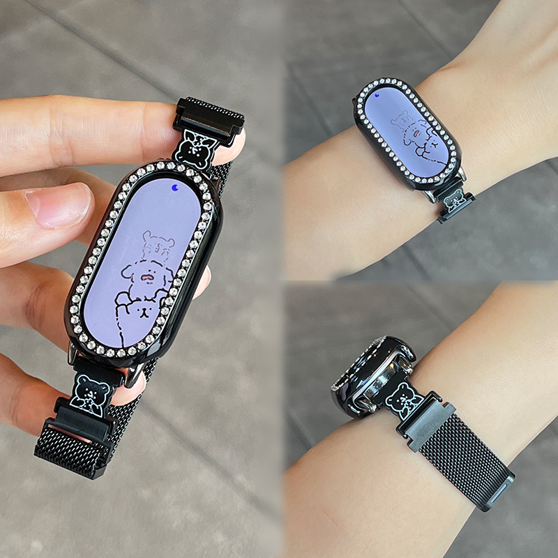 小熊饼干适用于小米手环10表带新品Xiaomi9/8磁吸米兰尼斯diy创意挂件金属时尚女腕带运动高级陶瓷版夏情侣款