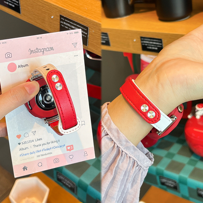 适用于华为GT6手表表带gt5新年红超纤皮质watch5/4反扣双钉GT6Pro秋冬季荣耀fit保护套gt4男女XL运动智能腕带