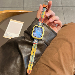 毛呢JY秋冬高级感 FIT4Pro彩色皮质智能运动腕表fit一二代男女款 新品 适用华为fit4手表表带fit3格纹系列WATCH