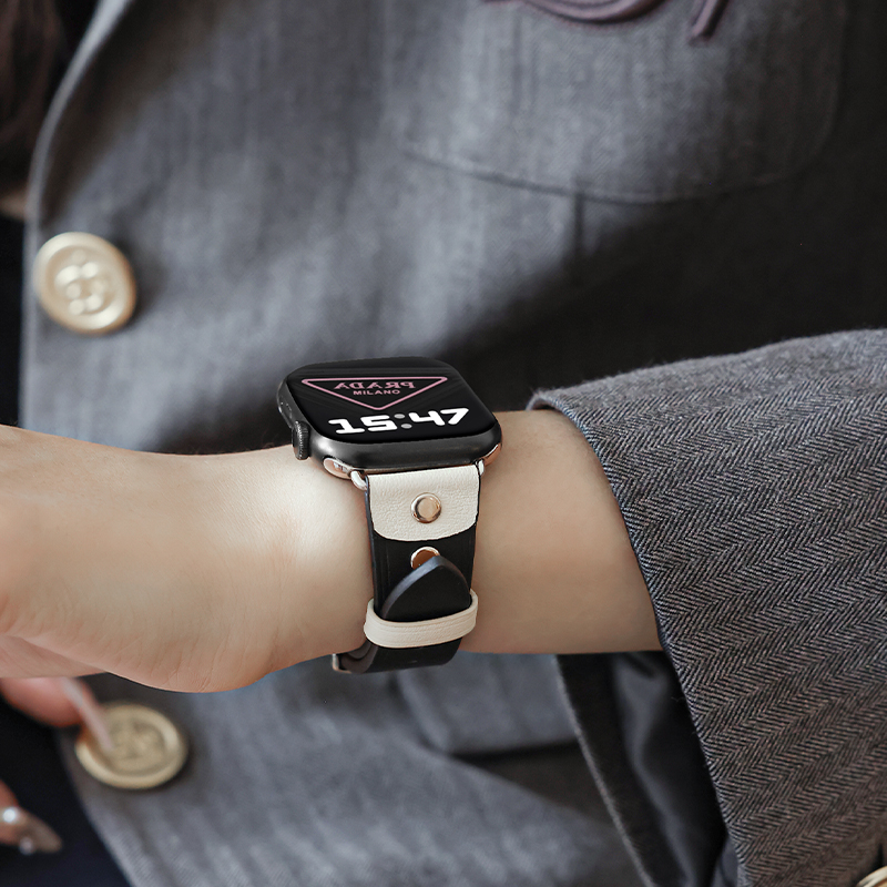适用iwatch苹果手表表带s10s9表带applewatch11美拉德s8真皮质女款小众watchse秋冬高级ultra2男金属JY