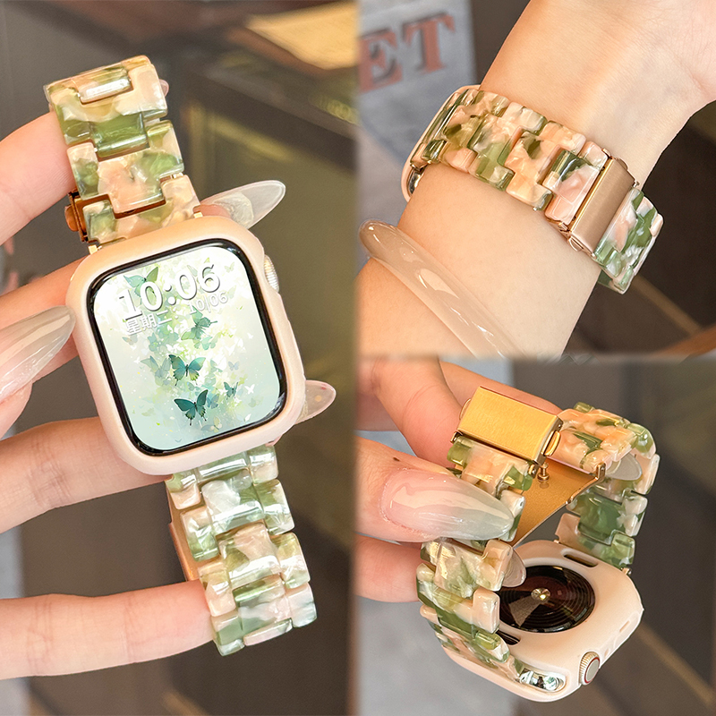 适用于苹果手表表带s10新款树脂iwatch s9运动智能series10女生AppleWatch透气s876时尚感XL夏季se替换腕带