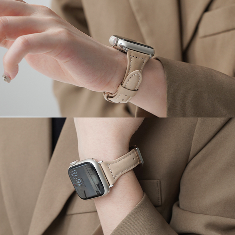 适用iwatch表带s9苹果s8手表带真皮质applewatch10高级感S7创意女款iPhonewatch小众SE新款细秋冬s6s5s4腕表