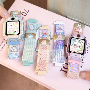 z7s儿童保护套彩印壳z5秋冬d5d3磁吸腕带d2配件q2 z9编织尼龙z8a 彩色小狗适用于小天才z6pro手表表带z11 z10