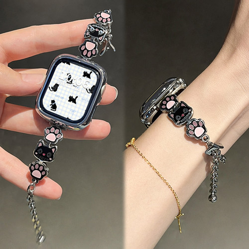 适用于苹果手表表带新款applewatchS11猫爪弯片iWatch10运动智能series9夏季女款s76时尚高级XL透气替换配件