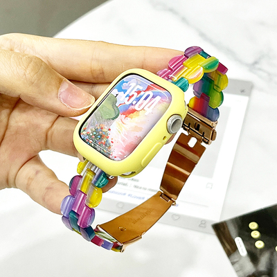 适用苹果手表表带s10新款树脂iwatchS11女生Apple Watchs9智能s8运动男女款ultra保护壳套se秋冬时尚高级感JY