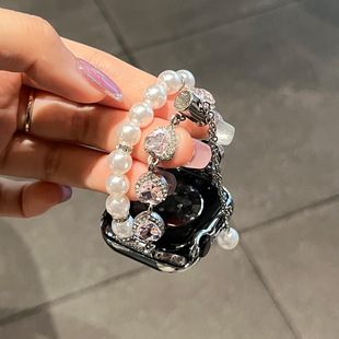 5夏JY高级女款 7Pro双排串珠腕带智能手环红米watch6 专用 手表爱心珍珠白女生8Pro 适用小米手环9Pro表带新品