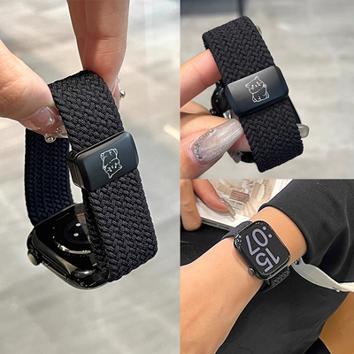 适用苹果手表表带s11新款磁吸尼龙s10智能9运动女士腕带applewatch秋冬女生s8创意男女款s7编织高级感小众JY