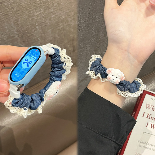 适用于小米手环10表带9nfc陶瓷版高级感8代新款蕾丝发圈7系列保护壳女生6/5运动智能手表带XL秋冬季链式腕带