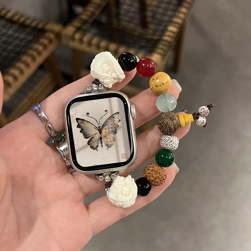 适用applewatch10表带s9醒狮ultra国潮十八籽s8手串式iwatch7智能运动42/46男女款s6非原装高级创意串珠配件图片