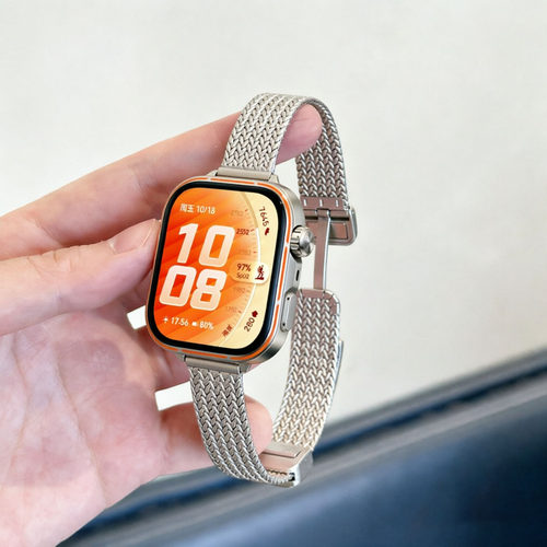 适用华为fit5pro表带fit5手表麦穗纹watch fit4pro折叠扣新款4新款3金属磁吸腕带运动男智能高级女款配件夏jw