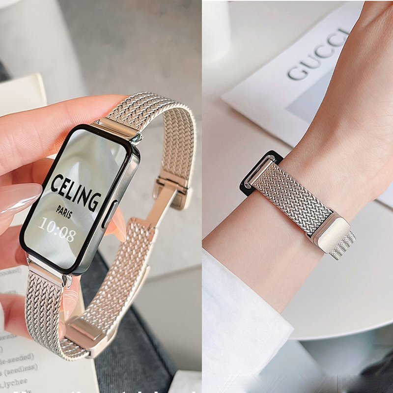 适用华为手环10表带9手环8腕带新款麦穗爱心纹磁吸折扣运动智能手环band八九代男女生原装快拆卡扣替换配件