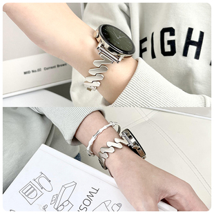 适用vivowatch3表带vivo watch2金属不锈钢波浪纹钢带vivo智能运动手表3/2/1代女款高级辰夜黑透气个性非原装