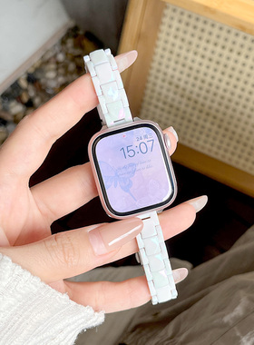 适用iwatch11表带S9苹果s10applewatch手表带s8镭射SE新款ultra女款s7夏季可爱运动S6高级watchs腕带树脂小众