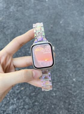 适用oppowatch3表带新款watchSE夏季镭射树脂3pro小蛮腰watch2智能46mm手表1代高级透明男女款创意42mm替换带