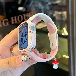 女款 适用苹果手表表带s11新款 反扣硅胶s9876夏季 s10腕带AppleWatch高级新款 保护套se智能XL透气腕带 iwatch