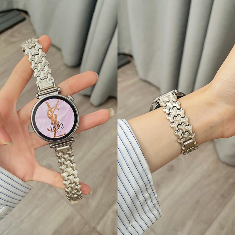 适用华为GT5表带gt4手表watch5/4pro山纹甲金属钢带watch2新款18mm女生镶钻链条41mm专用夏天荣耀GS4透气腕带