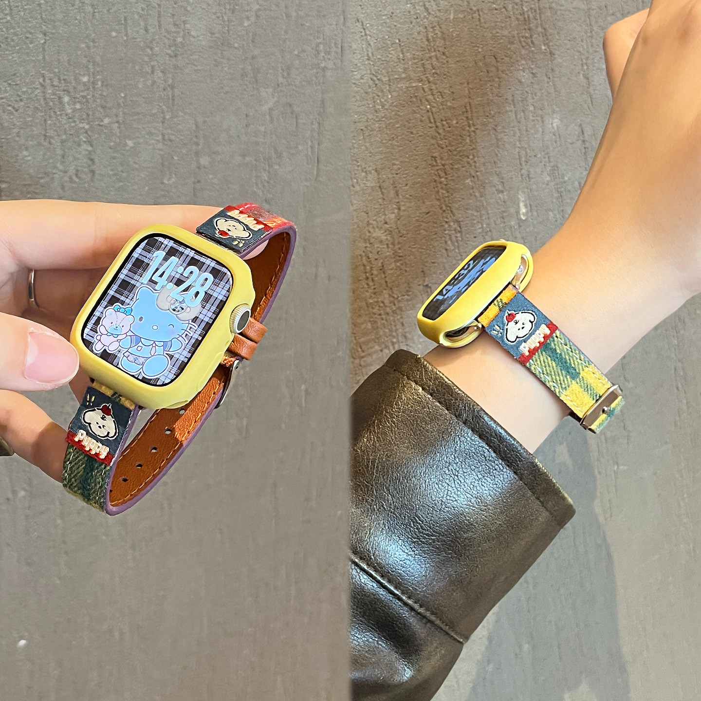 适用于iwatch苹果手表s11表带series10运动智能腕带ultra3高级感s9男女款s8秋冬季保护套壳se格纹XL毛呢配件