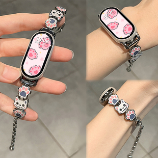 创意可爱猫咪布布女生手链拉绳band9 适用于小米手环10表带新品 时尚 10陶瓷版 8腕带运动智能手环七夏日 Xiaomi