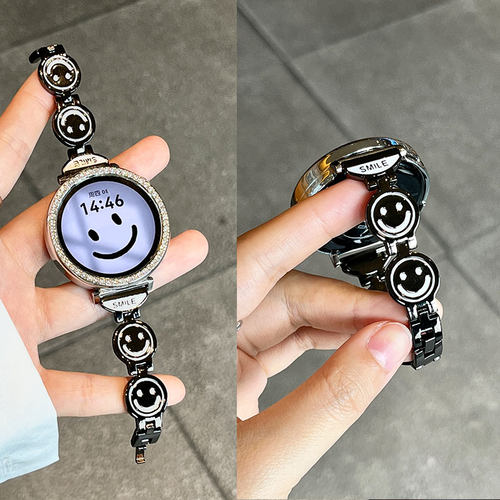适用华为GT6表带gt5女款手表表带watch5/4pro新款笑脸金属GT3腕表智能41mm女士手链高级感gt2女式轻奢创意带
