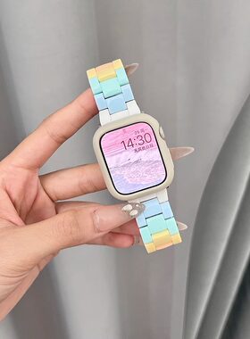 适用小米手环9Pro表10带红米watc6/5新款8Pro糖果拼色树脂4腕带3运动智能手表八代亚克力男女生高级青春版