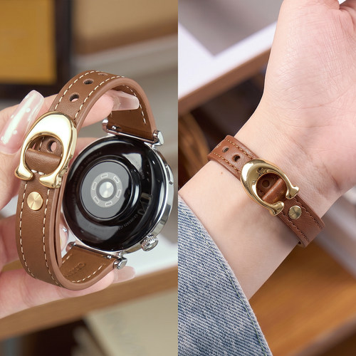 适用华为gt7表带gt6手表皮质女款watch gt5/4新款腕表带WATCH6Pro双钉U字系列智能男女士秋冬季运动JY高级感