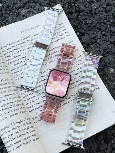 适用苹果手表iwatch10表带s9小蛮腰S11镭射树脂applewatch8/7/6/5se代新款ultra透明s6高级男女款个性腕带