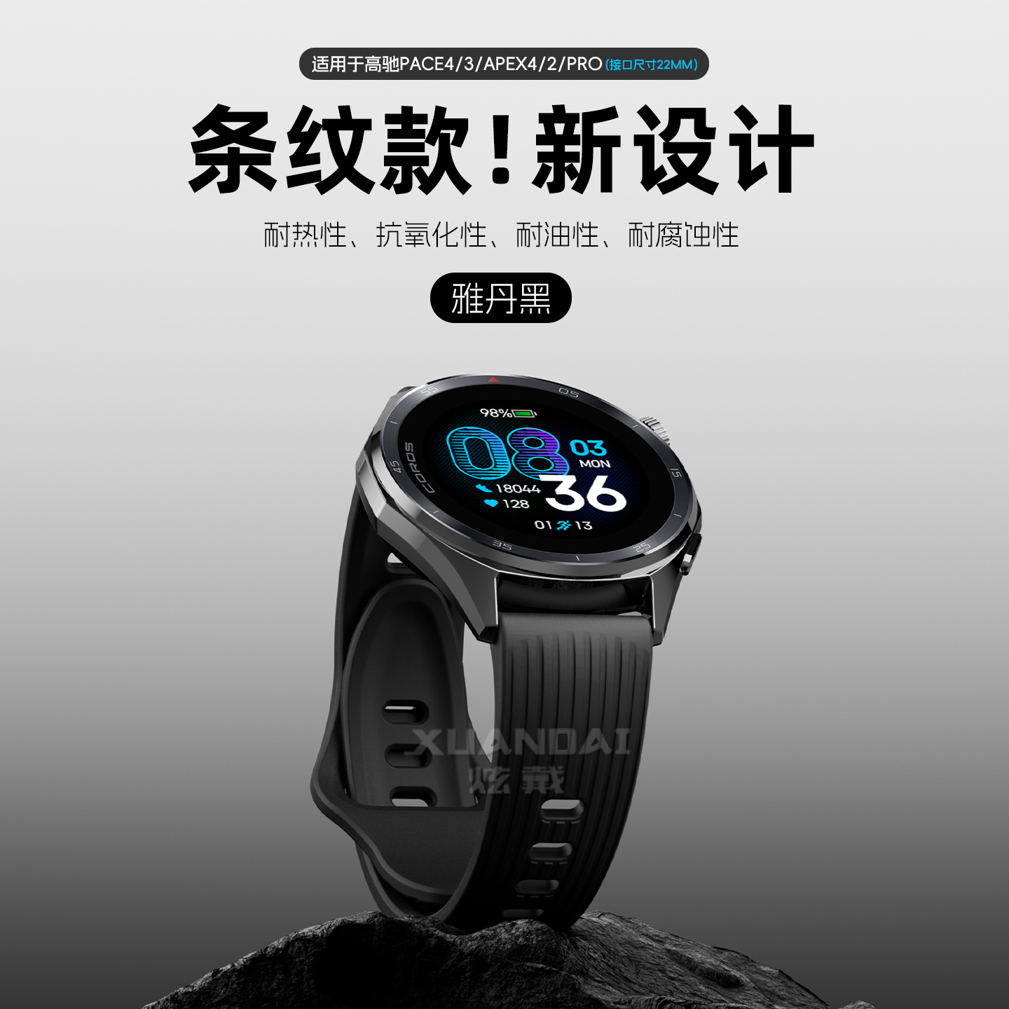 适用COROS高驰pace4表带PACE3/2氟橡胶apex4新款pace pro竖纹FKM手表APEX2PRO透气运动腕带男女款JY秋冬季