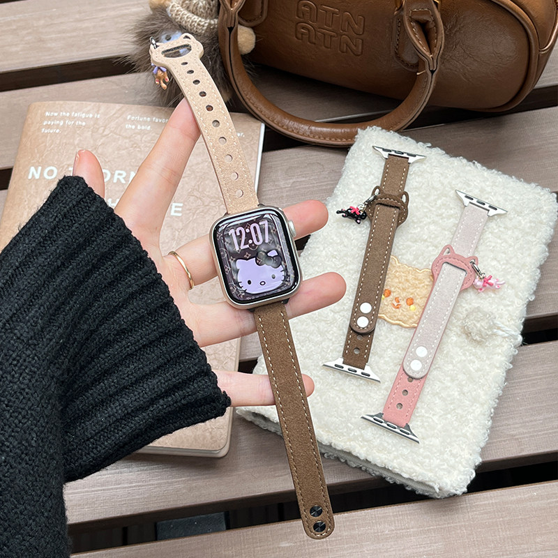 新品适用小米手环9pro表带8pro女生watch6手表7Pro猫耳腕带翻毛皮质智能手环红米WATCH5/4男女款秋冬JY高级感