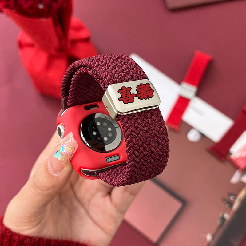 【平安喜乐】适用红米Watch5/6表带新年红色尼龙编织磁吸扣Redmi手环4腕带3运动智能2手表四五秋冬季男女时尚