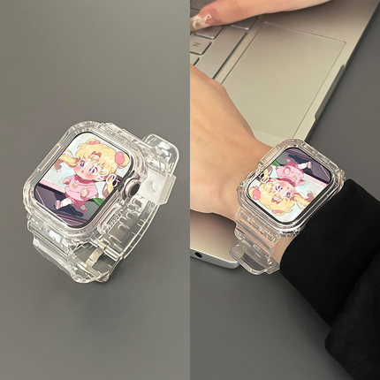 适用applewatch表带s10 s9苹果手表s8全包保护壳一体iwatch手表带s7透明运动s6男女款ultra高级硅胶夏天透气