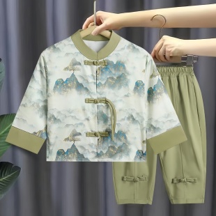 中式 男宝新款 套装 改良古装 两件套儿童中国风唐装 汉服男童春夏薄款