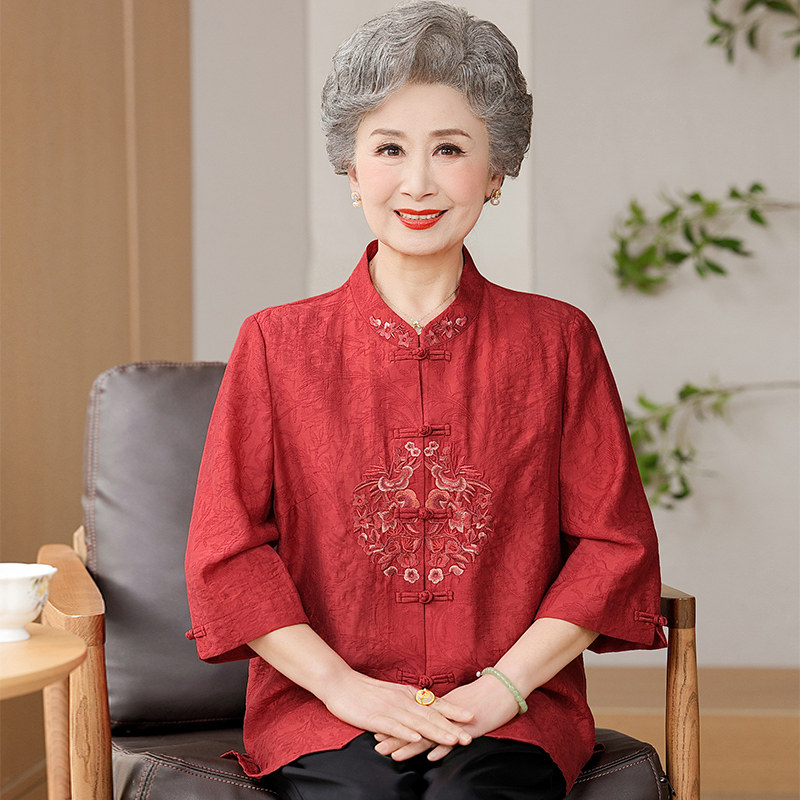 奶奶唐装绣花衬衫婚礼
