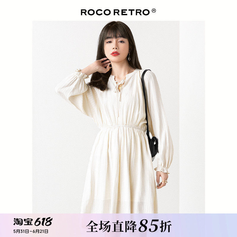 清仓特价法式V领棉感白色连衣裙