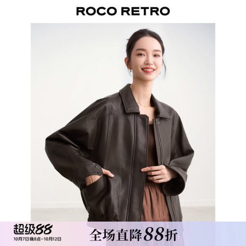 摩登时髦 ROCO2026新款 休闲复古油光感植鞣绵羊皮真皮皮衣外套