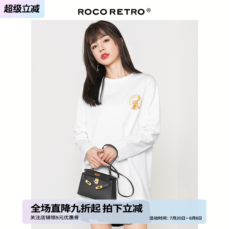微章烫金兔子纯棉长袖T恤打底衫