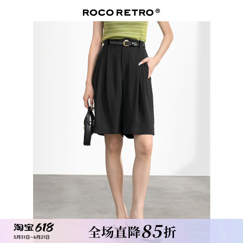 ROCO复古高腰西服料黑色短裤