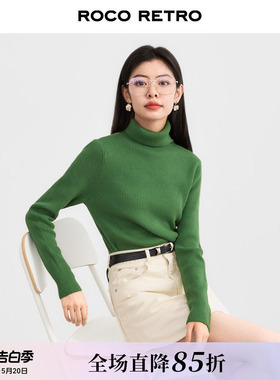 【超值精选】复古绿色高领加厚针织衫女夏季修身内搭打底衫毛衣