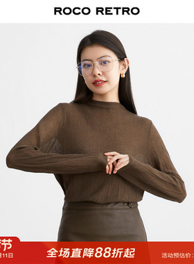 ROCO超细美利诺羊毛 秋季新款14针半高领薄款针织打底衫内搭上衣