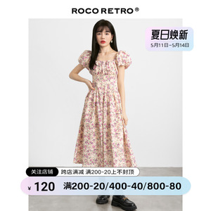 ROCO法式纯棉方领小碎花连衣裙女